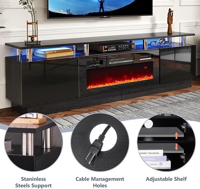 Fireplace TV Stand with 36" Fireplace, 80” Entertainment Center with LED Lights - Image 8