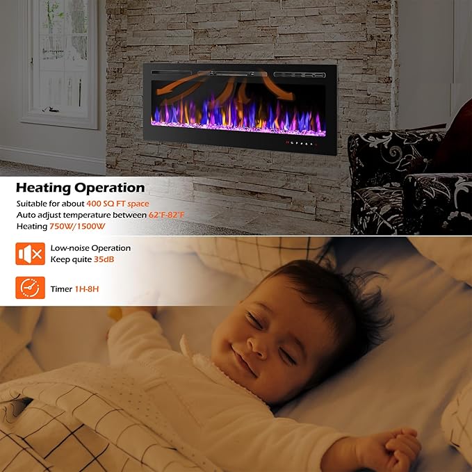 36" Electric Fireplace Wall Mounted and Recessed - Image 6