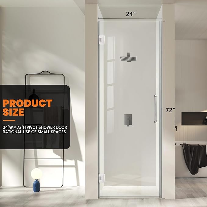 Bathroom Frameless Shower Door 24" W*72" H, 5/16" Clear Tempered Glass Hinged - Image 2