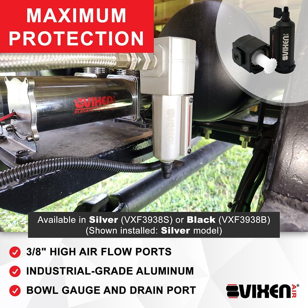 Vixen Air 3/8" NPT in-line Aluminum Air Filter (Water Trap/Separator) fo...