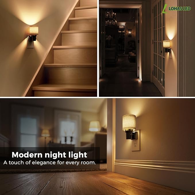 L LOHAS LED Night Lights Plug into Wall, Linen Fabric Cylinder Decor Night Light - Image 4