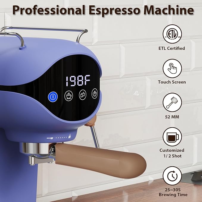 Espresso Machine with Steam Milk Frother Semi Automatic 20 Bar Compact Blue - Image 3