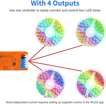 ESP32 WLED LED Strip Light Controller 4 Channel Output 15A Fuse Link Level - Image 2
