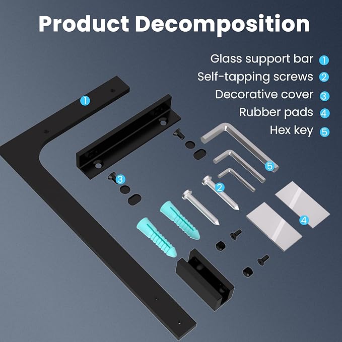 Shower Glass Support Bar, Both Sides Available, Frameless Bathroom Glass Clamp - Image 4