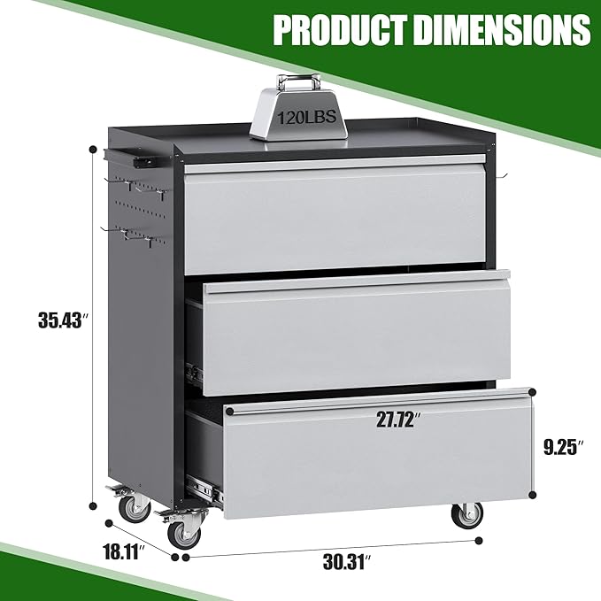 3 Drawers Garage Storage Cabinet - Image 3