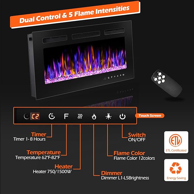 30" Electric Fireplace Wall Mounted and Recessed - Image 2