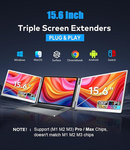 15.6" Laptop Screen Extender, Left Screen 360° Flip Triple Screen Monitor - Image 2