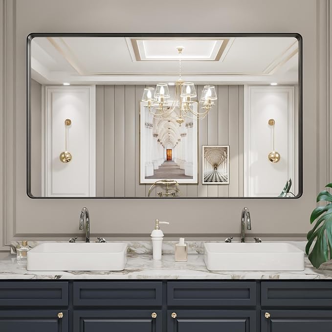LOAAO Black Metal Framed Bathroom Mirror - Image 8