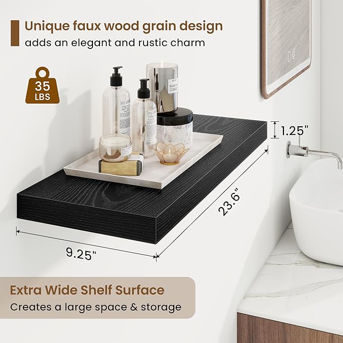 24in Floating Shelves for Wall, 2 Pack Long Wall Mounted Engineered Wood Shelves - Image 3