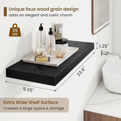 24in Floating Shelves for Wall, 2 Pack Long Wall Mounted Engineered Wood Shelves - Image 3