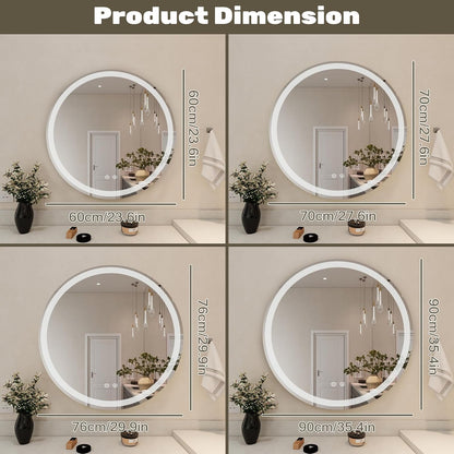 Simple Deluxe Round LED Bathroom Mirror with Lights, Smart Anti-Fog LED Bathroom Mirror with Circular Dual Lights and 3-Color Temperature Memory dimming (24inch)