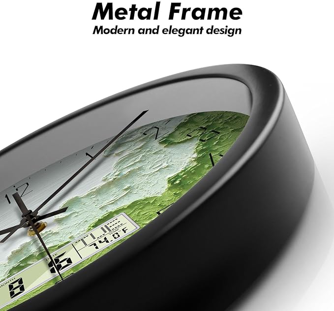 SCOAGE Modern Wall Clock with Temperature Green Forest Large Display - Image 6