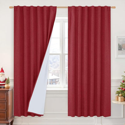 LAMIT 100% Blackout Linen Curtains, 72 Inches Linen Textured Thermal Bedroom by LAMIT