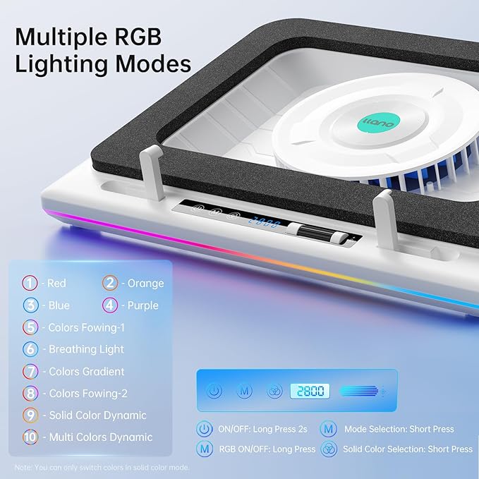 llano RGB Laptop Cooling Pad, Powerful Turbofan, Quiet Cooling, Touch Control - Image 8