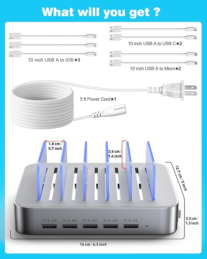 MSTJRY Charging Station for Multiple Devices : 5 Port Multi USB-A Charger - Image 7