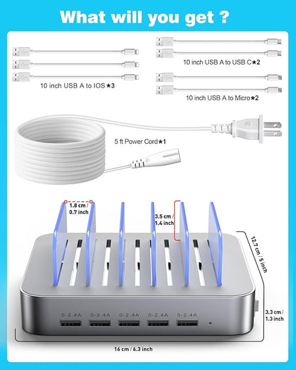 MSTJRY Charging Station for Multiple Devices : 5 Port Multi USB-A Charger - Image 7