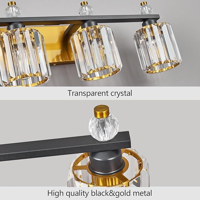 FDPBY Bathroom Vanity Lights 3-Light Sand Black Gold Modern Crystal Vanity - Image 4