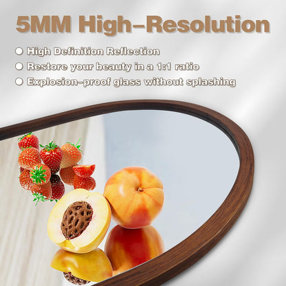 Oval Full Length Mirror, 48"X24" Wood Wall Mirror, Walnut | HD Shatter-Proof, Wall Mounted Mirror for Home Decor, Bedroom Living Room Entryway Coloakroom, Horizontal/Vertical