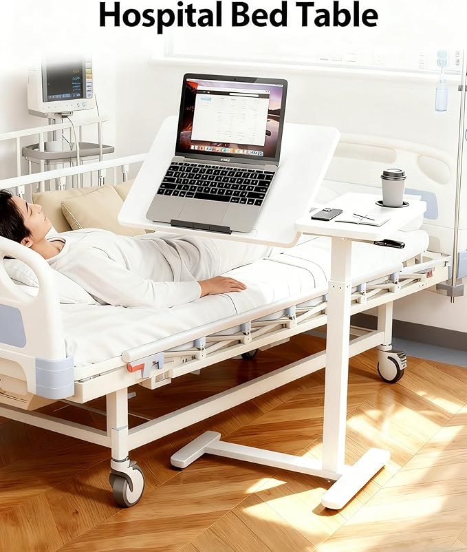 Overbed Table with Wheels, Pneumatic Height Adjustable Overbed Bedside Table - Image 8
