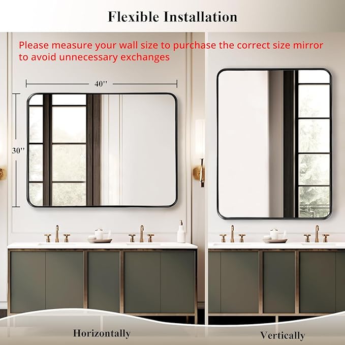 Fabuday Large Black Bathroom Mirror 40x30 Inch - Image 2