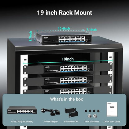 16 Port PoE Switch Unmanaged, 16 Port PoE+@250W, 2 Gigabit Uplink Ports - Image 7