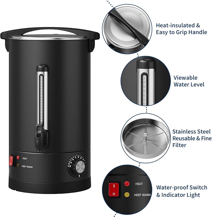 100 Cup Large Coffee Urn with Double Wall Insulation, 14L/3.8 Gallon Stainless - Image 3
