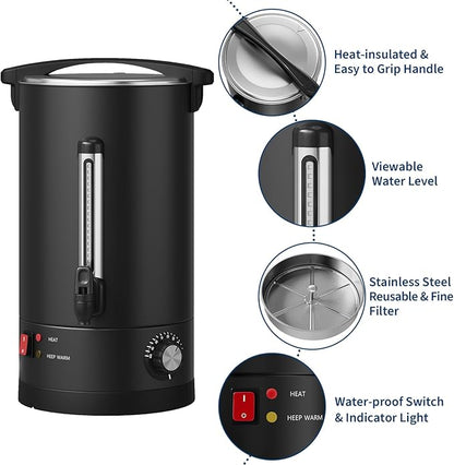 100 Cup Large Coffee Urn with Double Wall Insulation, 14L/3.8 Gallon Stainless - Image 3