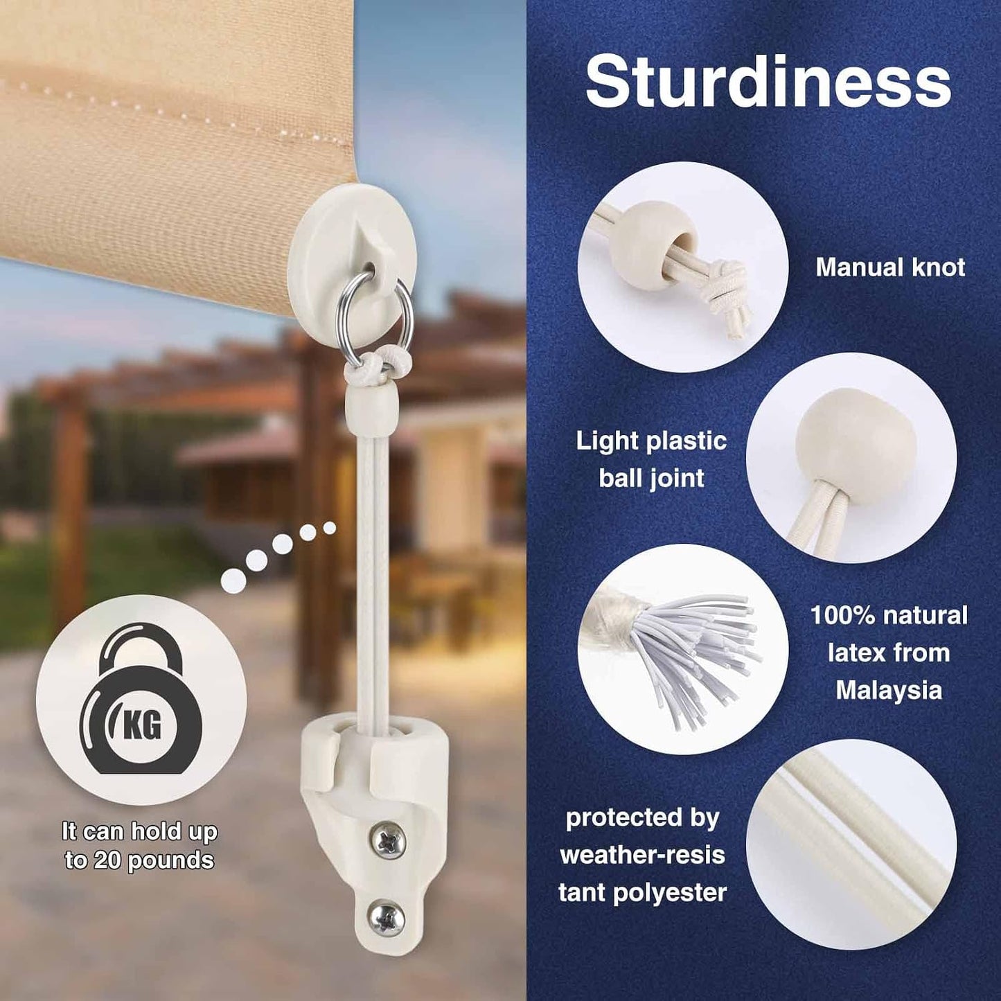 Coolaroo Replacement Parts,Shade Tie Downs,Outdoor Roller Shade Part | Bungee Kit and End Cap,Weather Resistance,for Coolaroo Outdoor Blinds,Sand,2 Set