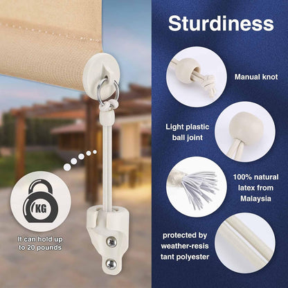 Coolaroo Replacement Parts,Shade Tie Downs,Outdoor Roller Shade Part | Bungee Kit and End Cap,Weather Resistance,for Coolaroo Outdoor Blinds,Sand,2 Set