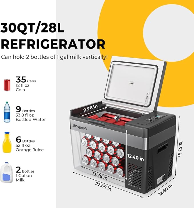 BougeRV 12 Volt Refrigerator 12V Car Fridge 30 Quart Portable Freezer - Image 5