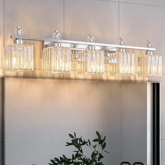 FDPBY Vanity Lights 5-Light Modern Crystal Vanity Light Chrome Bathroom Light by FDPBY