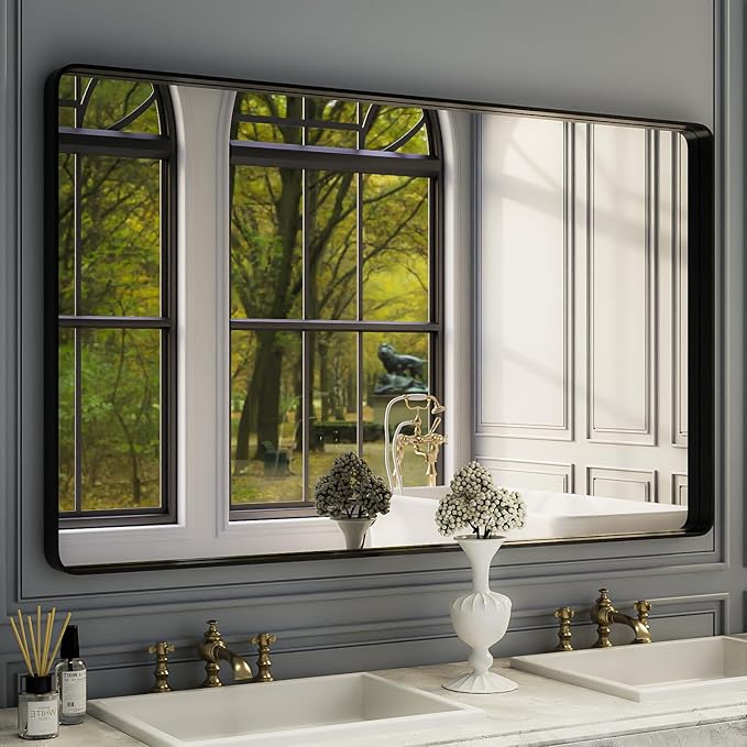 ISKM Large Black Framed Mirror for Bathroom 60" x 36" Wall Mounted Mirror Black by ISKM-IStillKeepMovin