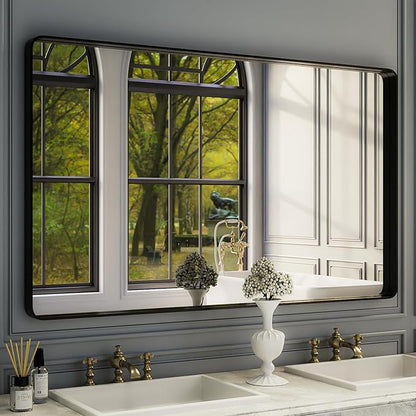 ISKM Large Black Framed Mirror for Bathroom 60" x 36" Wall Mounted Mirror Black by ISKM-IStillKeepMovin