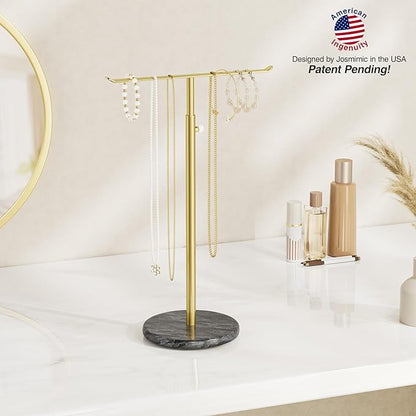 Josmimic Gold Necklace Holder Jewelry Organizer Stand – Adjustable Height T‑Bar - Image 7