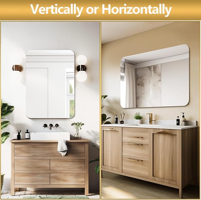 Mirrorons 40 x 30 Bathroom Mirror, Rounded Corner Frameless Mirror, Modern - Image 5