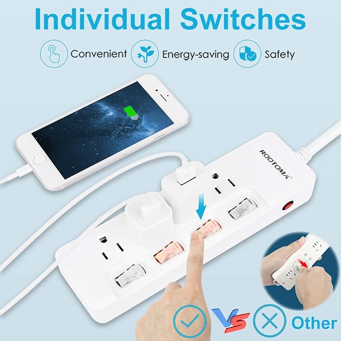 Appliance Extension Cord with Individual Switches on Off - 6 FT - Image 2