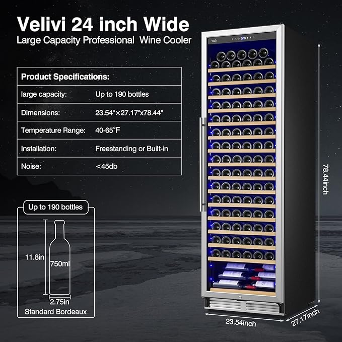 Upgraded 24 Inch Wine Cooler Refrigerator, 190 Bottles Wine Fridge - Image 7