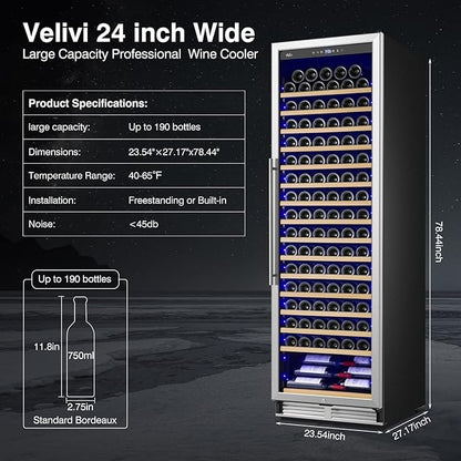 Upgraded 24 Inch Wine Cooler Refrigerator, 190 Bottles Wine Fridge - Image 7