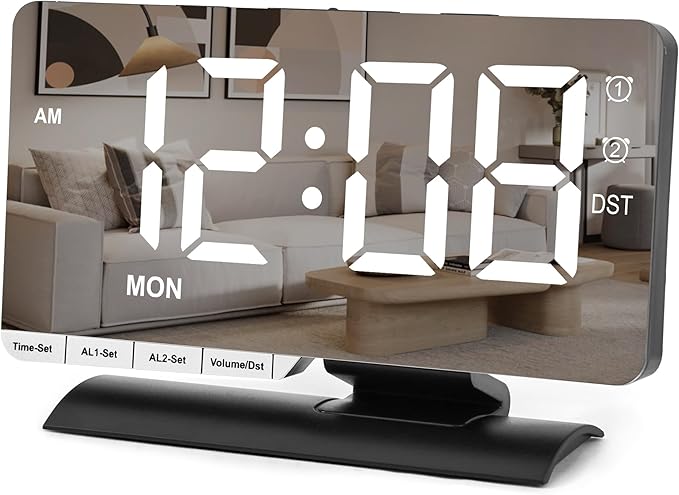 SZELAM Digital Clock, Alarm Clock Bedside, 7.3'' Large LED Mirror by SZELAM