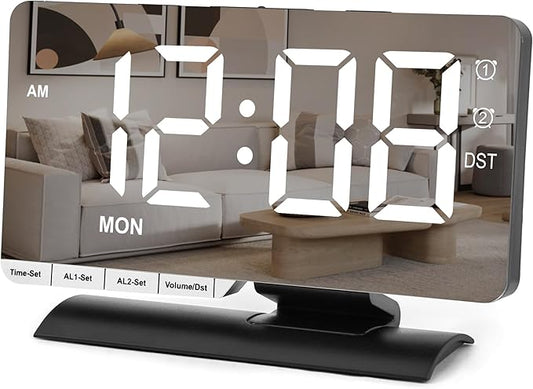 SZELAM Digital Clock, Alarm Clock Bedside, 7.3'' Large LED Mirror by SZELAM