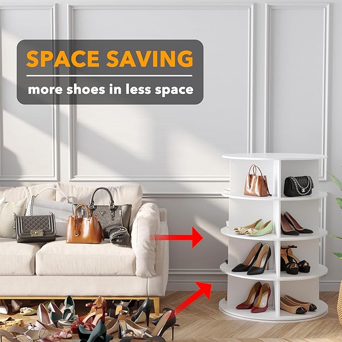 SpaceAid 4 Tier Rotating Shoe Rack Tower, Spinning Shoe Display Lazy Susan - Image 3