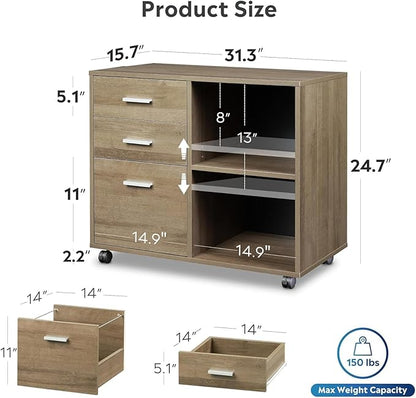 DEVAISE 3 Drawer Mobile File Cabinet, Wood Lateral Filing Cabinet, Printer Stand - Image 3