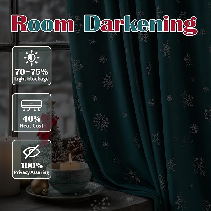 FMFUNCTEX Snowflake Christmas Velvet Blackout Curtains - Image 3