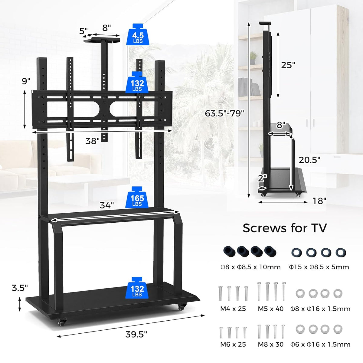 Goplus Mobile TV Stand, Rolling TV Cart with Camera Shelf & AV Shelves, A...