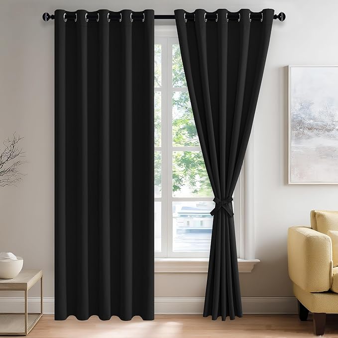 JIUZHEN Black Blackout Curtains by JIUZHEN