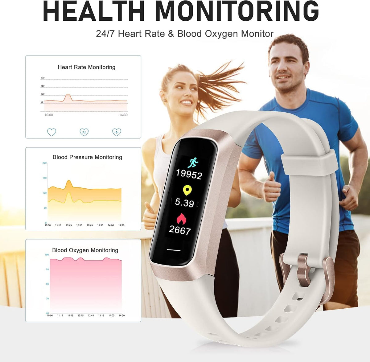 fitness tracker with 24/7 heart rate, activity trackers, close-up detail
