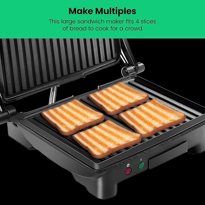 Chefman Panini Press Grill and Gourmet Sandwich Maker Non-Stick Coated Plates - Image 5