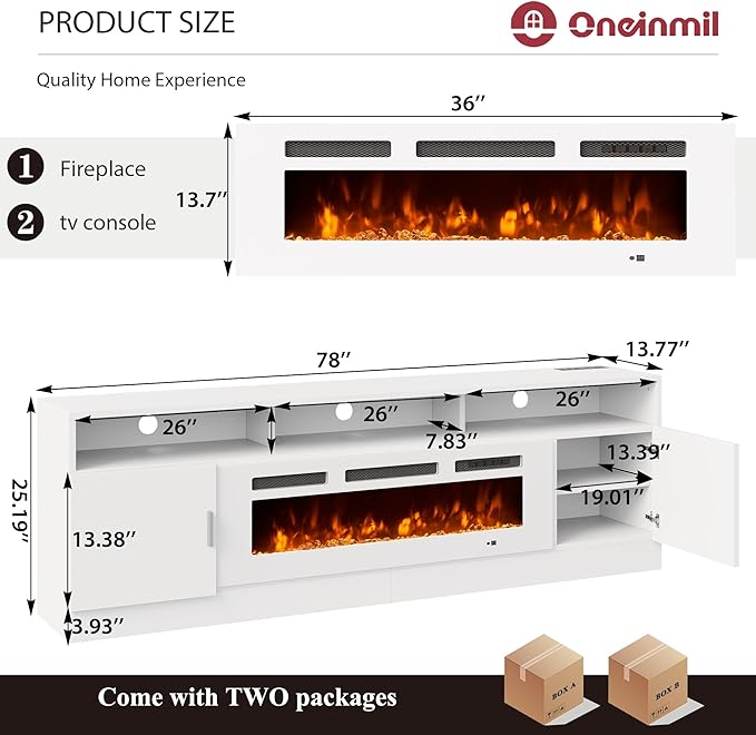 oneinmil 78" Fireplace TV Stand - Image 2
