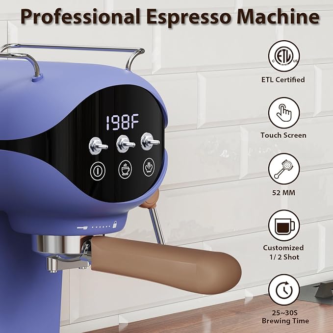 Espresso Machine with Steam Milk Frother Semi Automatic 20 Bar Compact Blue - Image 3