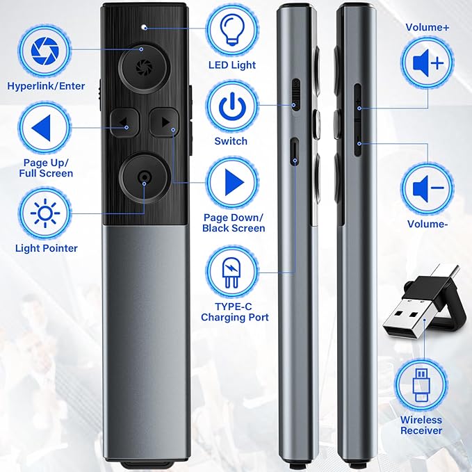 2-in-1 USB Type C Presentation Clicker Wireless Presenter Remote Clicker - Image 2